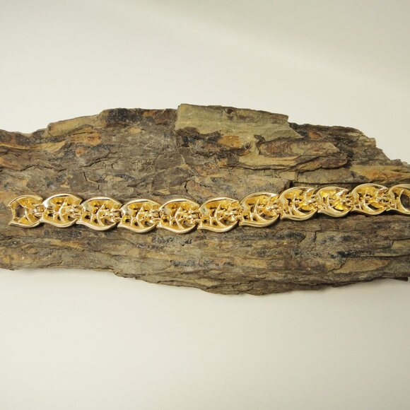 Crown Trifari Rhinestone Bracelet Gold Tone Mid Century Vintage 50s - 60s - Picture 5 of 9